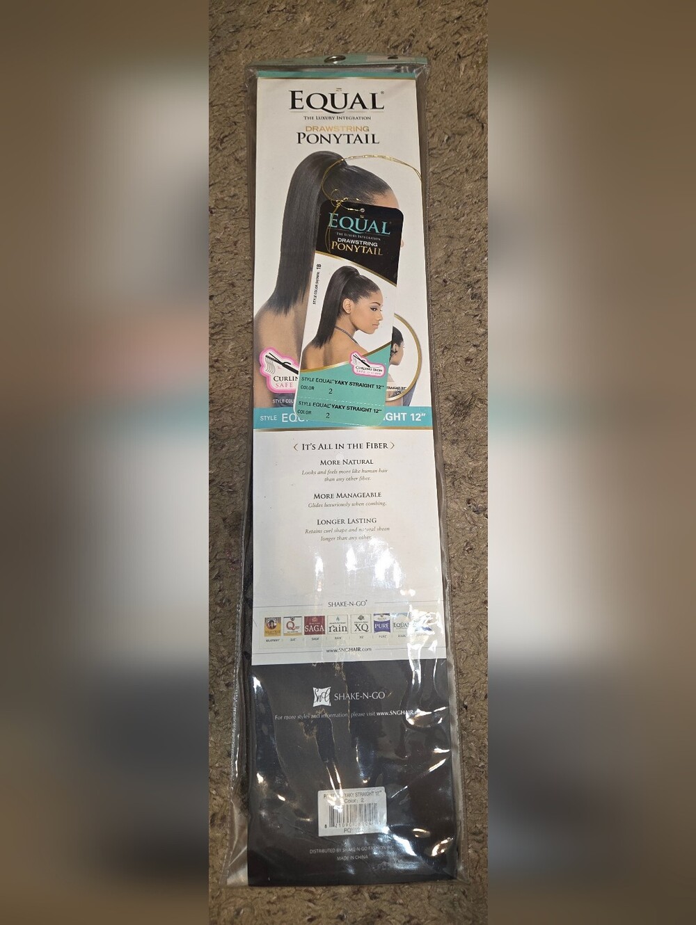 NWT Shake-N-Go Equal Yaky Straight 12" Synthetic Drawstring Ponytail  Color 2